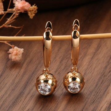 New Round White Natural AAA+ Zircon Rose Gold Luxury Dangle Earrings - The Jewellery Supermarket